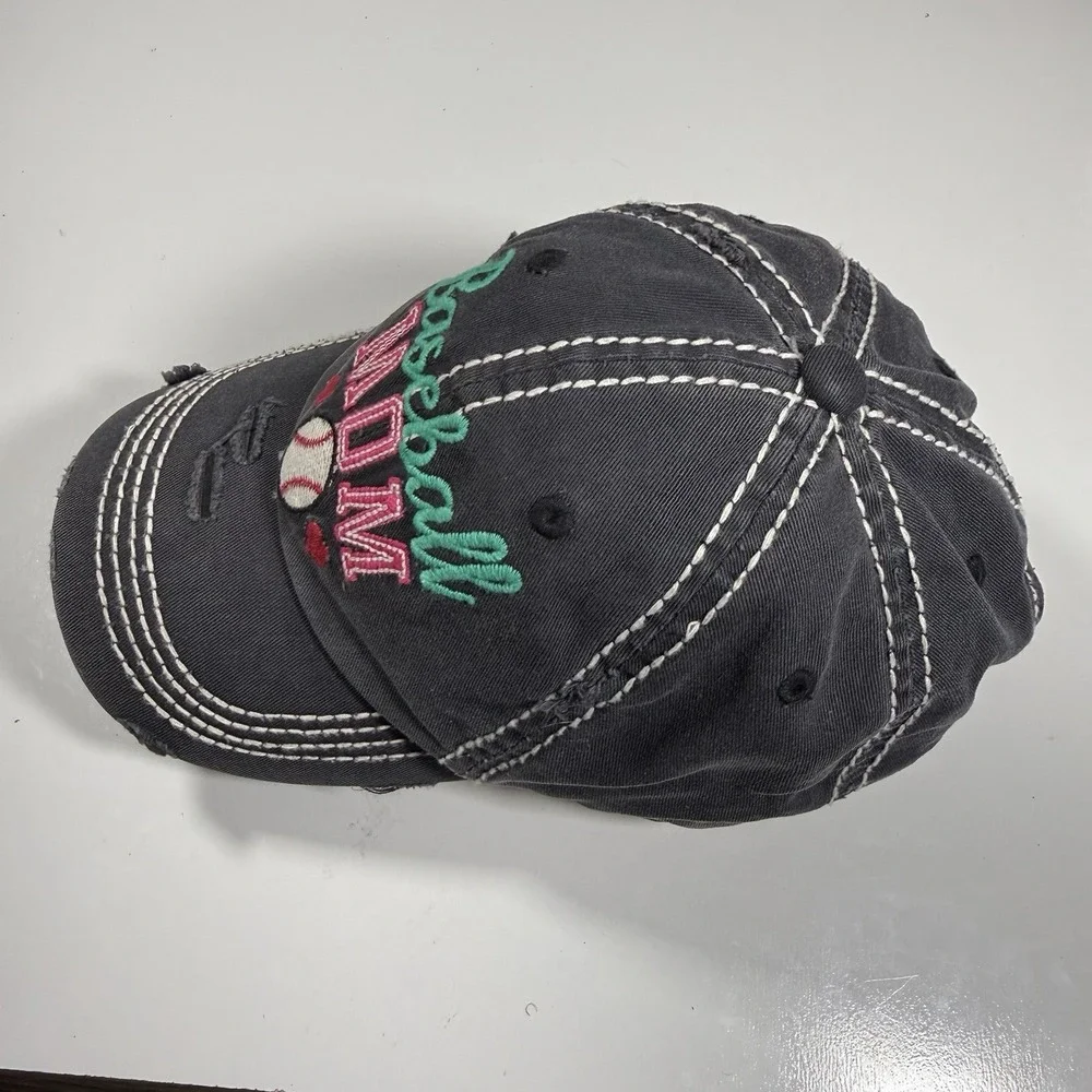 Distressed Charcoal Baseball Mom Hat Teal Pink Embroidered Cap Adjustable Gray